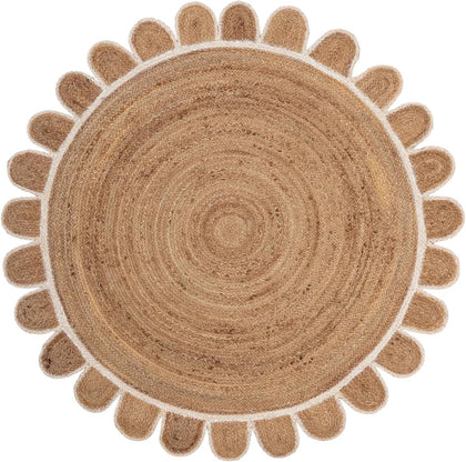 Round Scalloped Rug 5'x5' White Round Rug Carpet for Dining Room 8'x8'