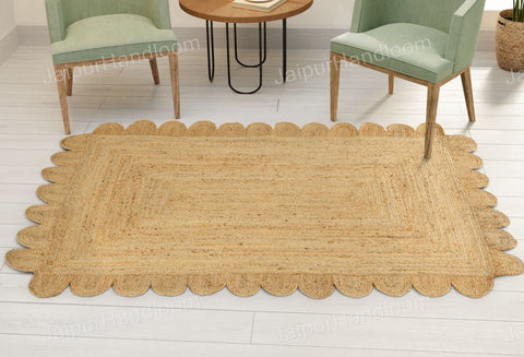 4'x6' Scalloped Border Rug Jute Scallop Runner 2'x10' Hemp Seagrass Doormat 2'x3'