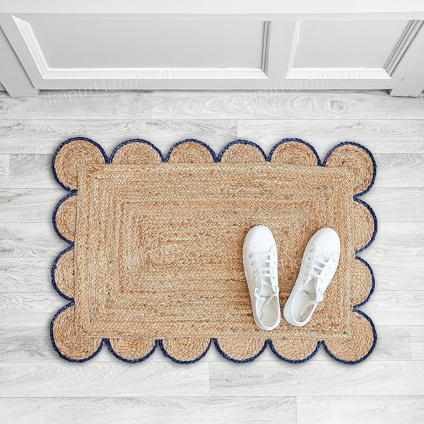 5X8 Scalloped Jute Rug 2.5X20 Hallway Runner Scalloped Bathroom Rug 2X6