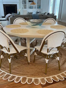 Round Scalloped Rug 5'x5' White Round Rug Carpet for Dining Room 8'x8'