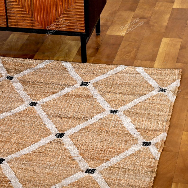 Diamond Pattern Rug Loomed Rug Seagrass Jute Carpet Runner Interior Decor Rug