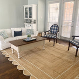 Square Scalloped Rug for Dining Room 10'x10' Hemp Jute Scalloped Runner 2.6'x20'