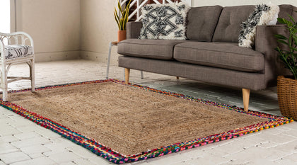 Handwoven Jute Rug, Braided Cotton Rug, Natural Fiber Rug, Bordered Rug