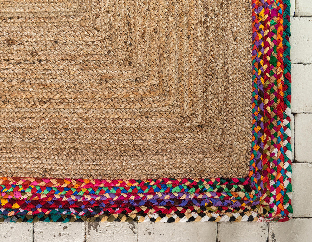 Handwoven Jute Rug, Braided Cotton Rug, Natural Fiber Rug, Bordered Rug