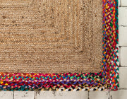 Handwoven Jute Rug, Braided Cotton Rug, Natural Fiber Rug, Bordered Rug