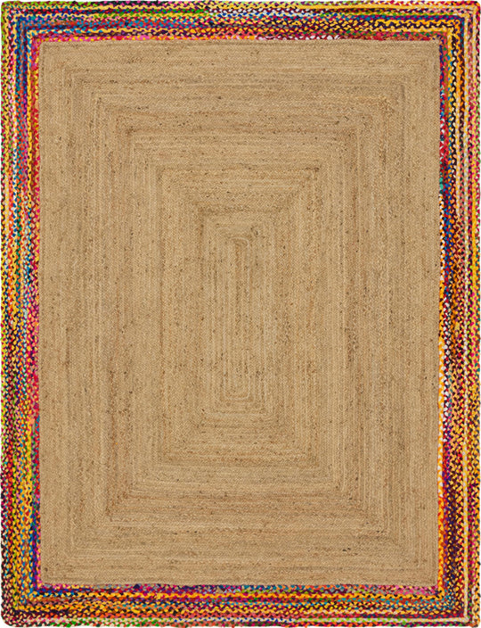 Handwoven Jute Rug, Braided Cotton Rug, Natural Fiber Rug, Bordered Rug