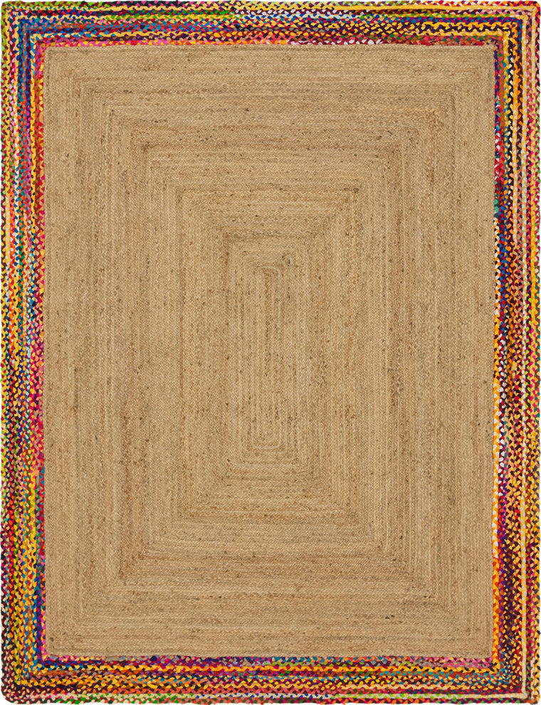 Handwoven Jute Rug, Braided Cotton Rug, Natural Fiber Rug, Bordered Rug