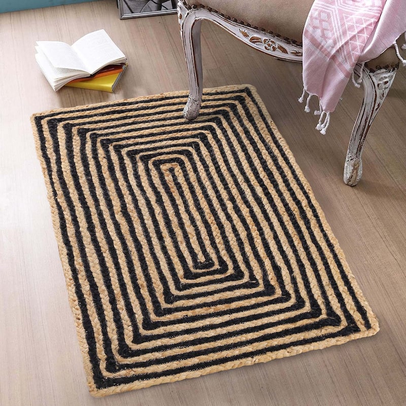 Psychedelic Rugs, Black Jute Rug, Large Area Rug for Heavy Traffic, Indoor Outdoor Rugs