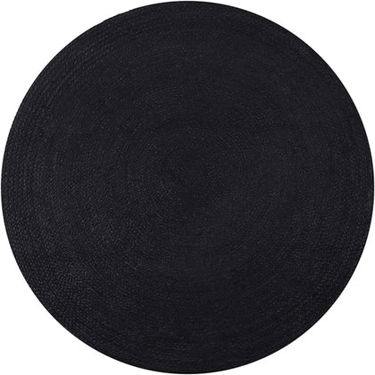 Black Braided Jute Area Rug, 6' Round Jute Rug Hand Woven Farmhouse Rugs