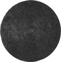 Black Braided Jute Area Rug, 6' Round Jute Rug Hand Woven Farmhouse Rugs