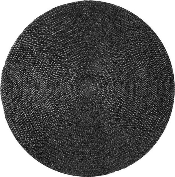 Black Braided Jute Area Rug, 6' Round Jute Rug Hand Woven Farmhouse Rugs