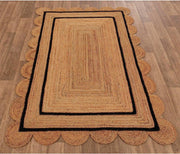 Black Jute Scallop Rug 9'x12' for Living Room Seagrass Jute Area Rug 5'x8'