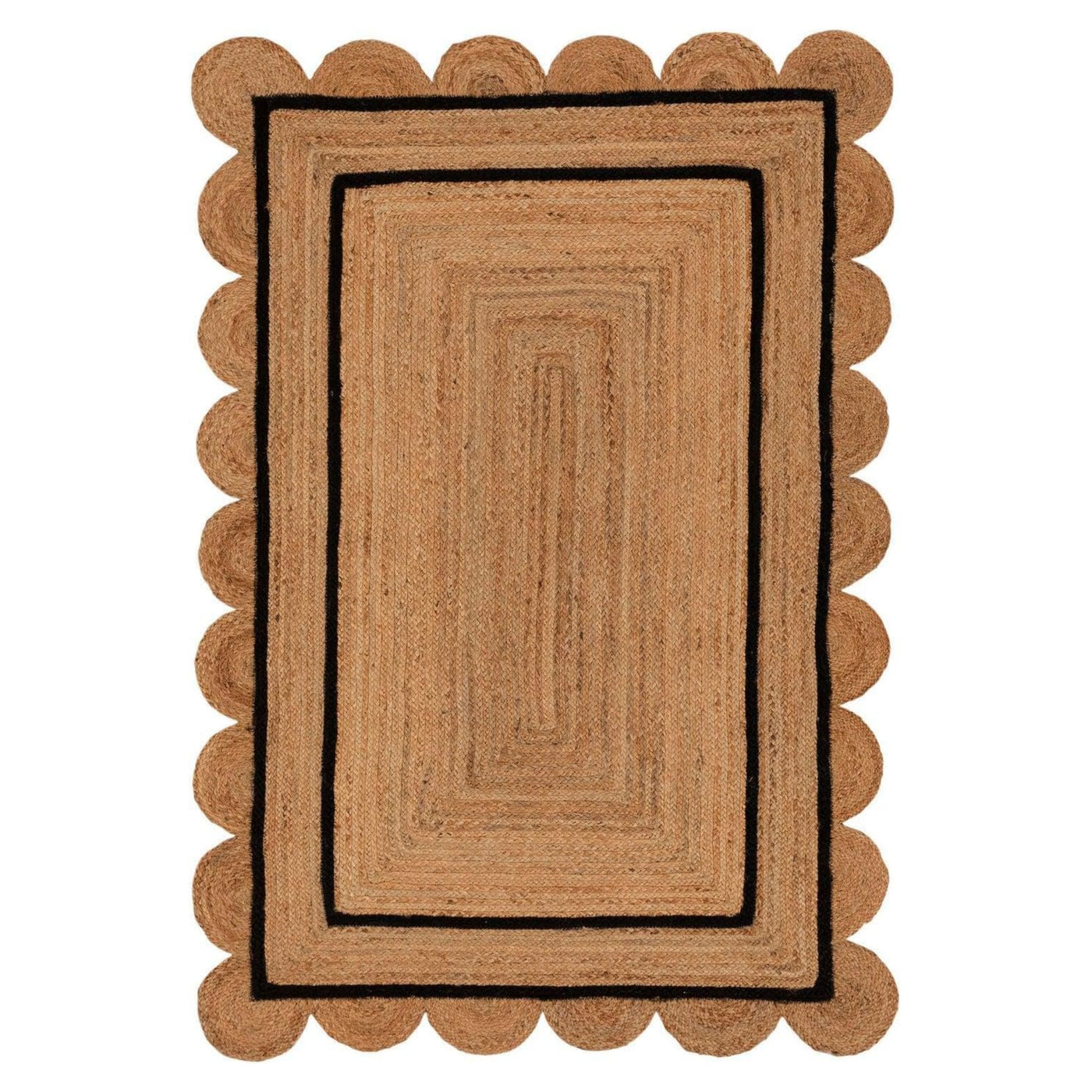 Black Jute Scallop Rug 9'x12' for Living Room Seagrass Jute Area Rug 5'x8'