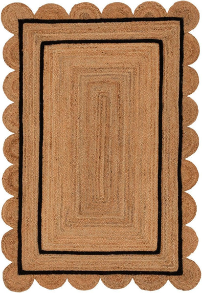 Black Jute Scallop Rug 9'x12' for Living Room Seagrass Jute Area Rug 5'x8'