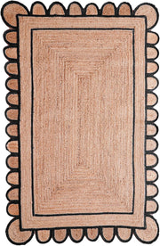 Black Scalloped Edge Jute Rugs 6'x9' Handwoven Scalloped Runner for Hallway