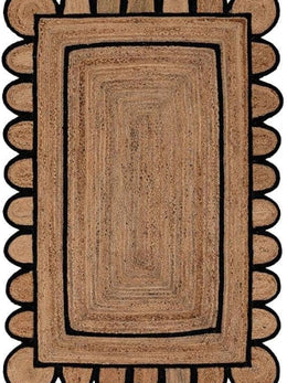 Black Scalloped Edge Jute Rugs 6'x9' Handwoven Scalloped Runner for Hallway