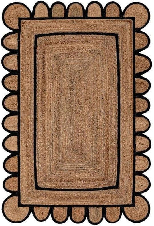 Handwoven Jute Doormat 2'x3' Scalloped Jute Rug for Living Room 10'x14'