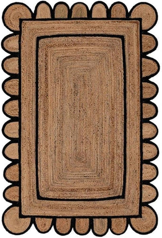 Handwoven Jute Doormat 2'x3' Scalloped Jute Rug for Living Room 10'x14'