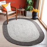 Black & White Oval Rug Natural Fiber Oval Carpet 4'x6' Hemp Jute Oval Doormats