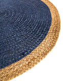 Bordered Round Boho Braided Jute Round Area Rug Navy Blue Round Jute Rug