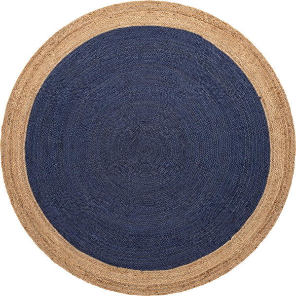 Bordered Round Boho Braided Jute Round Area Rug Navy Blue Round Jute Rug