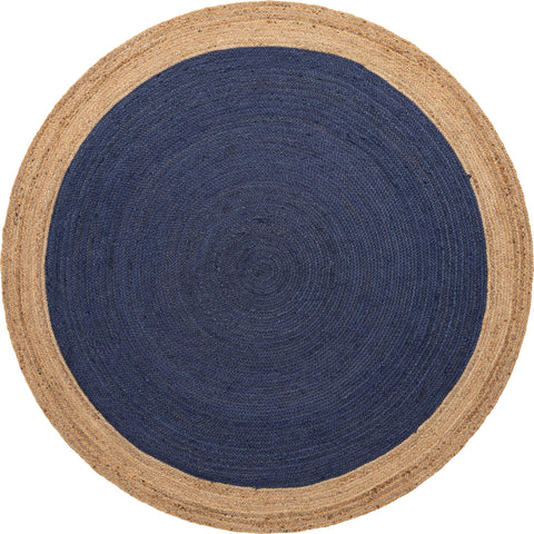 Bordered Round Boho Braided Jute Round Area Rug Navy Blue Round Jute Rug