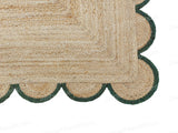 Bottle Green Scalloped Jute Rug 7'x9' Hemp Jute Scalloped Runner for Hallway 2.5'x18'