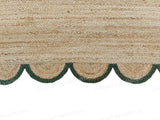 Bottle Green Scalloped Jute Rug 7'x9' Hemp Jute Scalloped Runner for Hallway 2.5'x18'