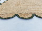 Bottle Green Scalloped Jute Rug 7'x9' Hemp Jute Scalloped Runner for Hallway 2.5'x18'