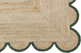 Bottle Green Scalloped Rug Jute Rug Runner Bedside Rug Kitchen Runner