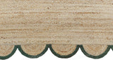 Bottle Green Scalloped Rug Jute Rug Runner Bedside Rug Kitchen Runner