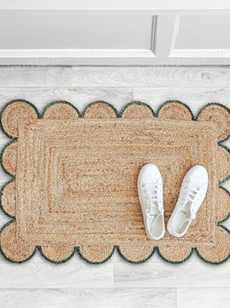 Bottle Green Scalloped Rug Jute Rug Runner Bedside Rug Kitchen Runner