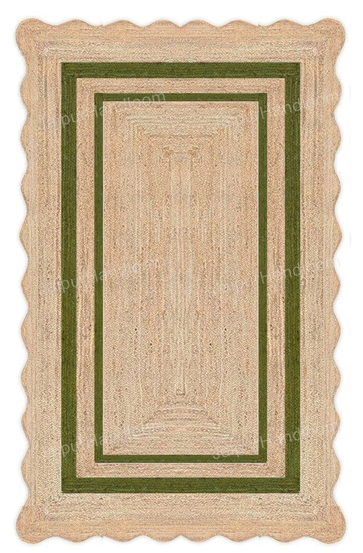 Bottle Green Scalloped Rug Natural Jute Carpet Wavy Scalloped Runner