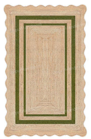 Bottle Green Scalloped Rug Natural Jute Carpet Wavy Scalloped Runner