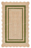 Bottle Green Scalloped Rug Natural Jute Carpet Wavy Scalloped Runner