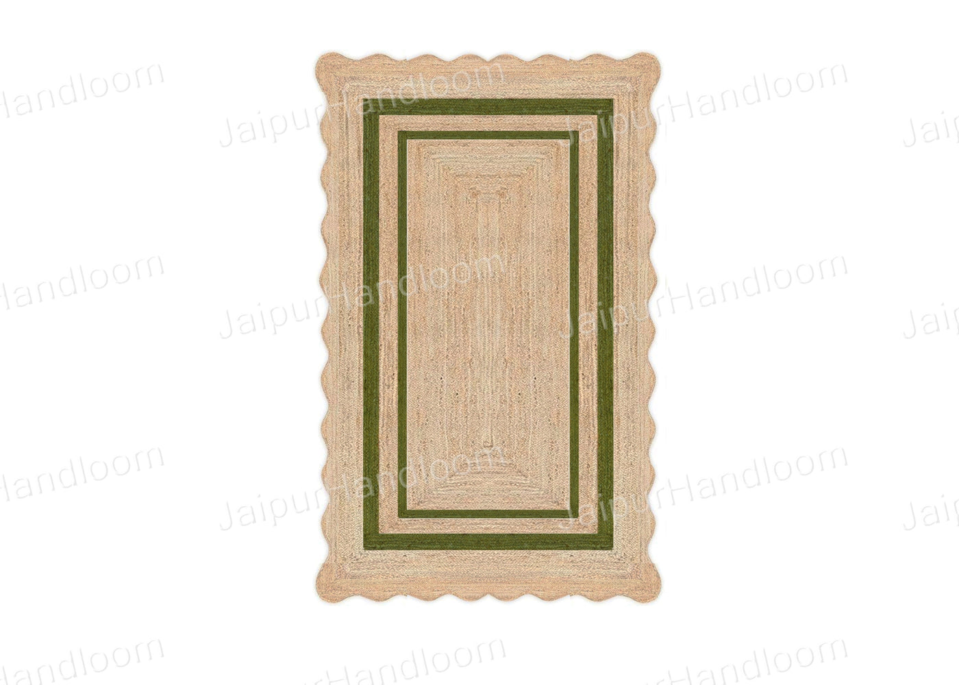 Bottle Green Scalloped Rug Natural Jute Carpet Wavy Scalloped Runner
