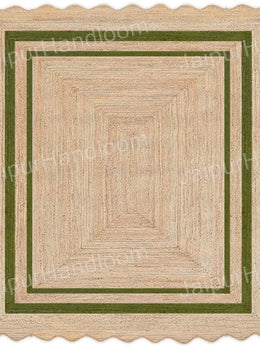 Bottle Green Scalloped Rug Natural Jute Carpet Wavy Scalloped Runner