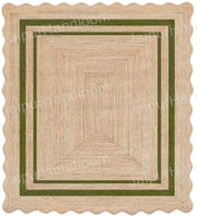 Bottle Green Scalloped Rug Natural Jute Carpet Wavy Scalloped Runner
