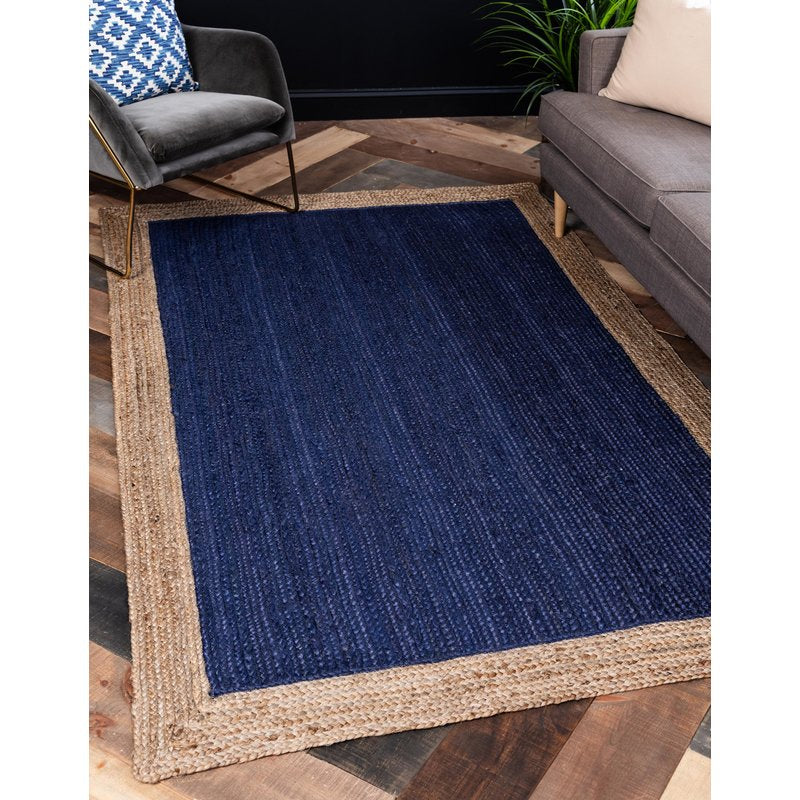Heavy Duty Jute Rug, Navy Blue Rug, Natural Fiber Rug, Rug for Living Room