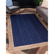 Heavy Duty Jute Rug, Navy Blue Rug, Natural Fiber Rug, Rug for Living Room