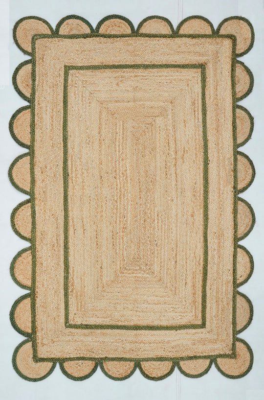 Christmas Green Scalloped Jute Rug 8'x10' Hemp Jute Runner for Entryway 3'x10'