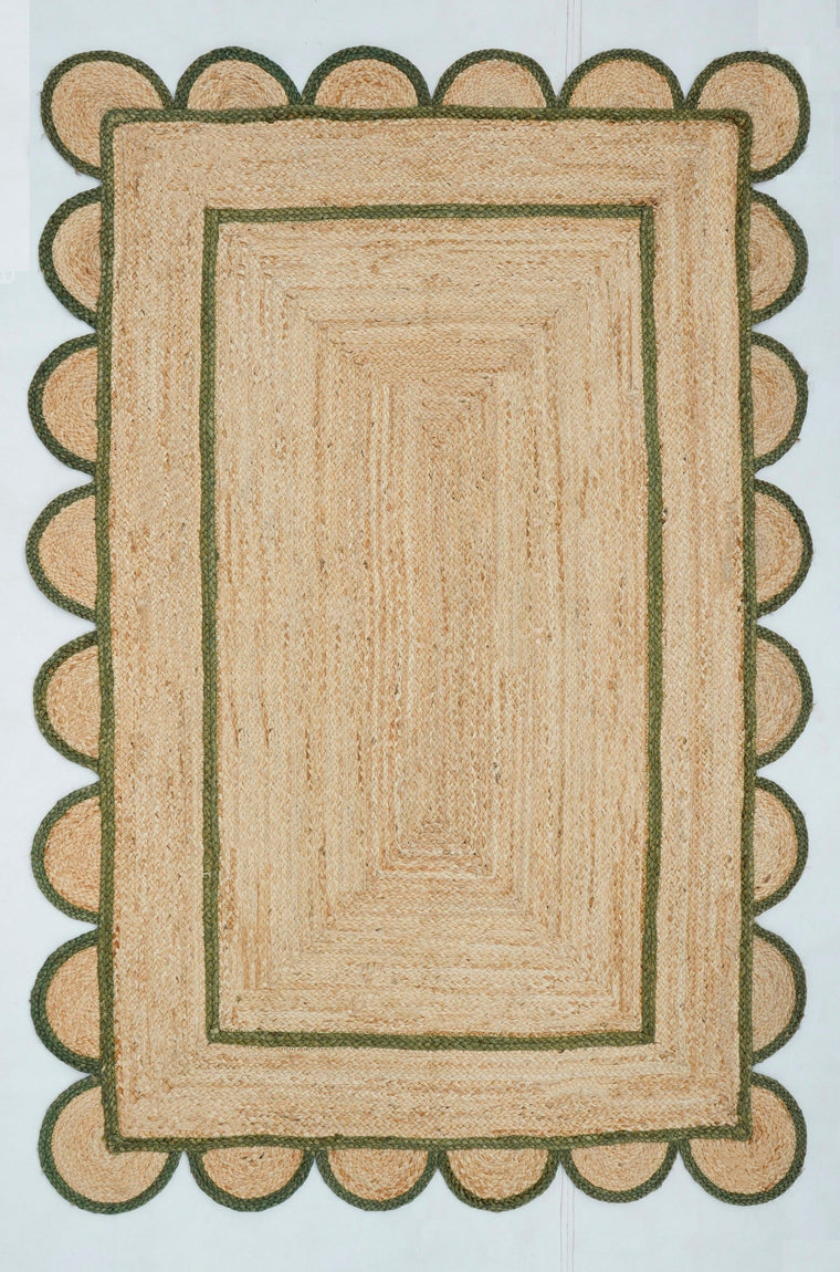 Christmas Green Scalloped Jute Rug 8'x10' Hemp Jute Runner for Entryway 3'x10'