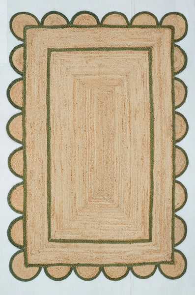 Christmas Green Scalloped Jute Rug 8'x10' Hemp Jute Runner for Entryway 3'x10'