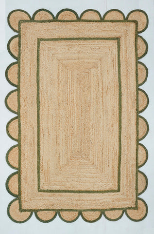 Christmas Green Scalloped Jute Rug 8'x10' Hemp Jute Runner for Entryway 3'x10'