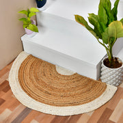 Off White Half Moon Welcome Mat, Natural Half Round Doormat, Braided Jute Doormat for Front Door