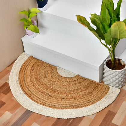 Off White Half Moon Welcome Mat, Natural Half Round Doormat, Braided Jute Doormat for Front Door