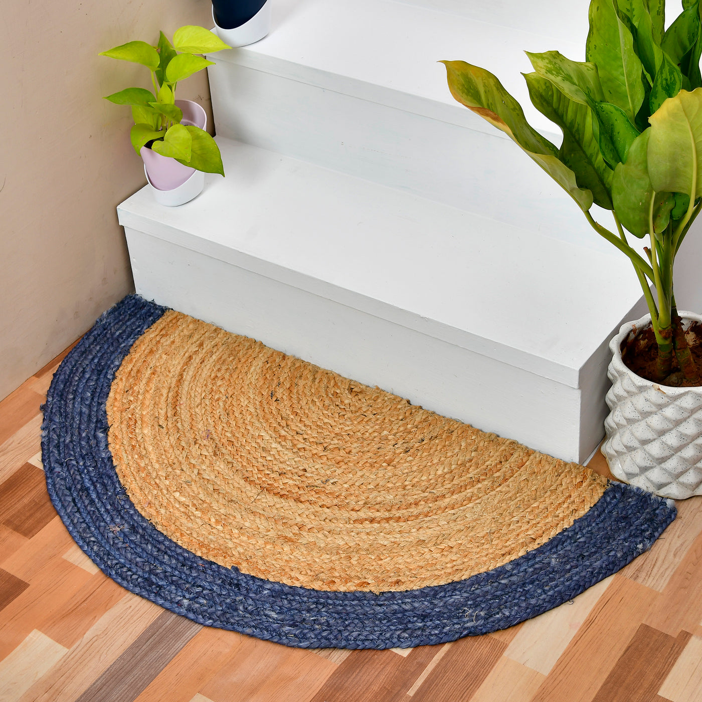 Half Moon Braided Jute Rug, Natural Half Circle Doormat, Half Round Welcome Doormat for Front Door