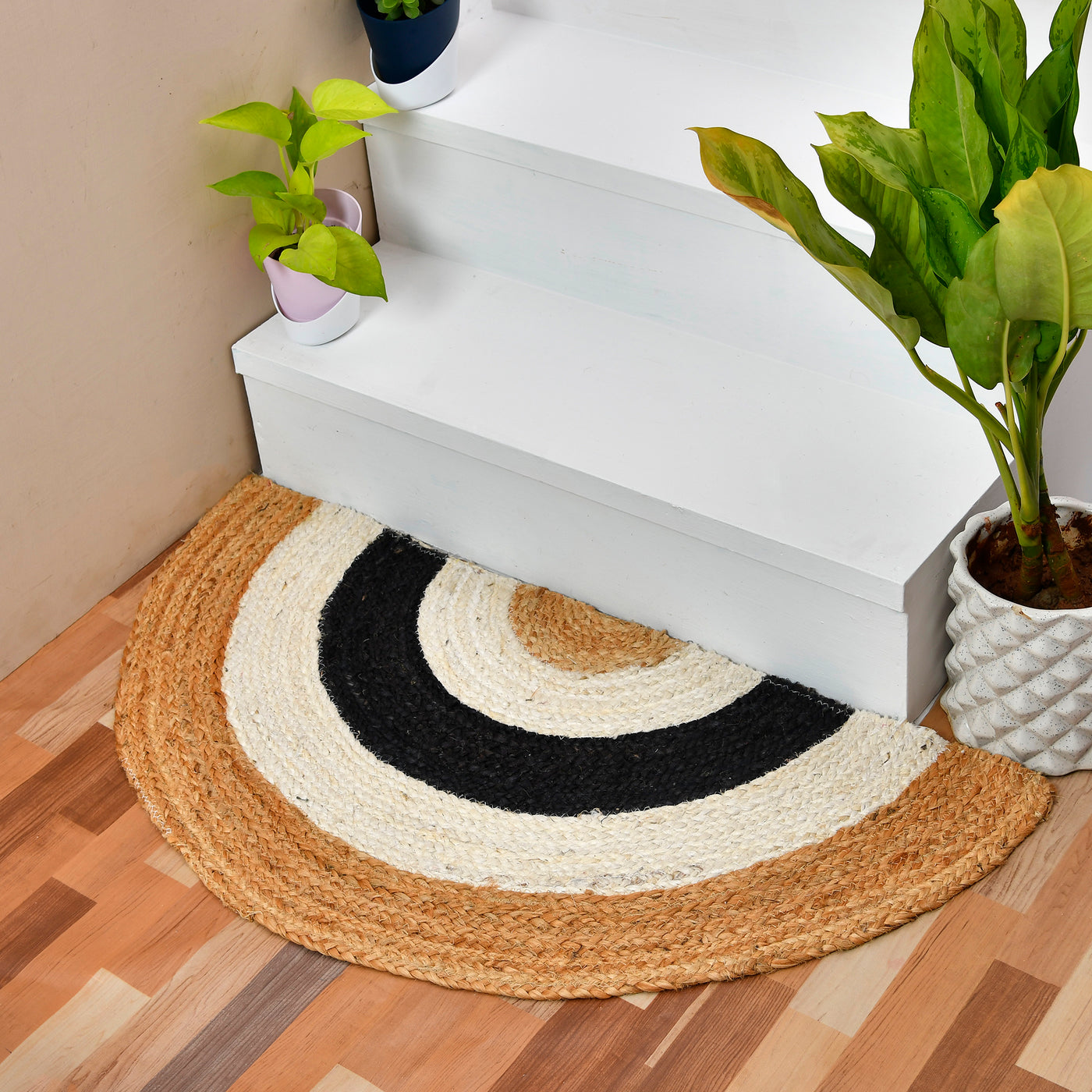 Braided Entryway Doormat Rug, Half Moon Jute Rug, Bohemian Welcome Doormat