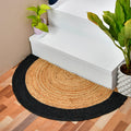 Bohemian Jute Doormat for Front Door, Handl Circle Entryway Rug, Half Moon Doormat