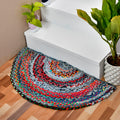 Handwoven Denim Rug for Entryway & Front Door, Half Circle Cotton Doormat, Half Moon Doormat